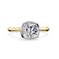 Bezel Floating Cushion Cut Solitaire Diamond Engagement Ring in Gold