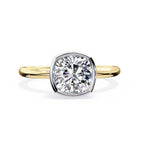 Bezel Floating Cushion Cut Solitaire Diamond Engagement Ring in Gold