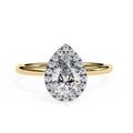 Round Brilliant Halo Pear-Cut Diamond Ring in Gold