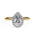 Round Brilliant Halo Pear-Cut Diamond Ring in Gold
