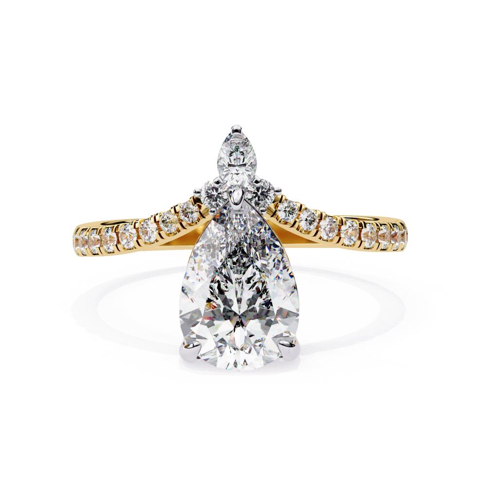 Pear Shape Diamond Tiara Engagement Ring in Gold