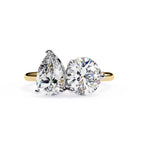 Pear and Round Shape Two-Stone Diamond Ring in Gold