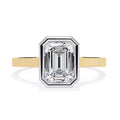 Bezel Floating Emerald Cut Solitaire Diamond Engagement Ring in Gold