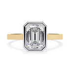 Bezel Floating Emerald Cut Solitaire Diamond Engagement Ring in Gold