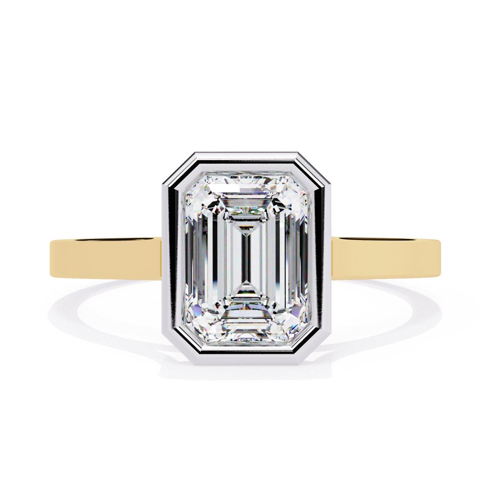Bezel Floating Emerald Cut Solitaire Diamond Engagement Ring in Gold
