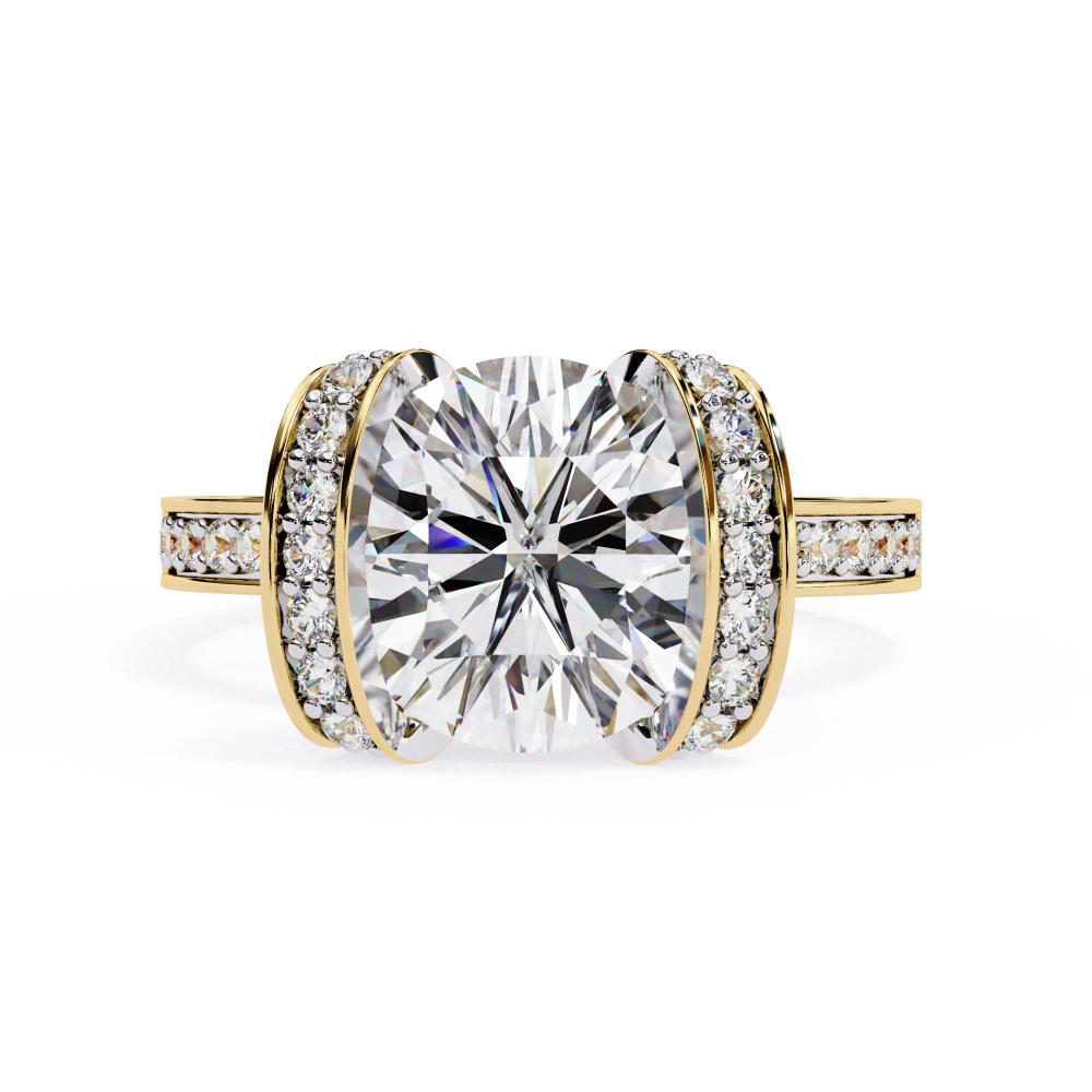 Round Diamond Ring with Double Halo Band in Gold