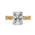 Gold Milgrain Cathedral engagement ring with radiant-cut diamond