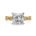 Gold Milgrain Cathedral engagement ring with princess-cut diamond