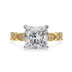 Gold Milgrain Cathedral engagement ring with princess-cut diamond