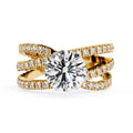 Criss-cross band round diamond engagement ring in gold