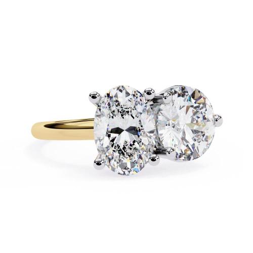 Oval and Round Shape Two-Stone Diamond Ring in Gold
