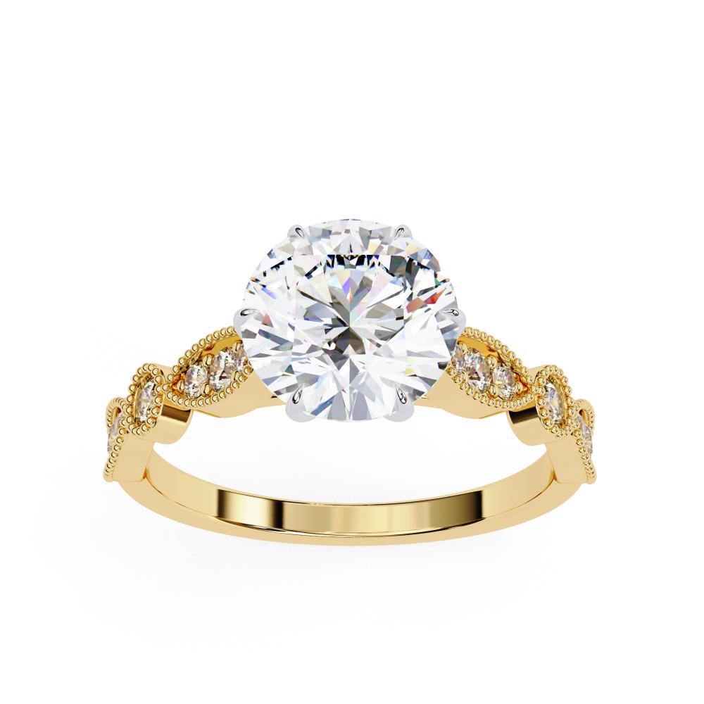 Gold solitaire ring with lab-grown round diamond – Milgrain Cathedral design