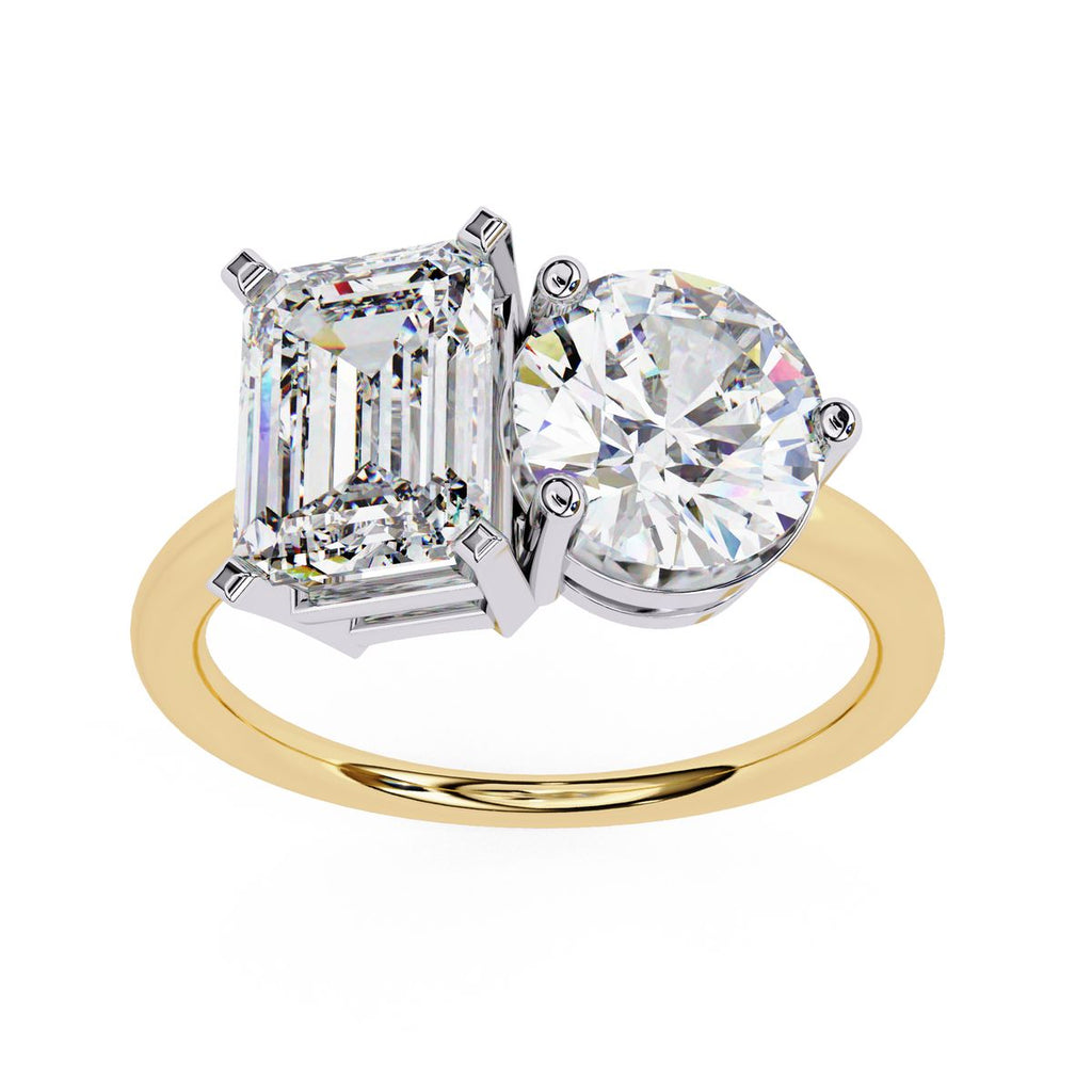 Emerald and round diamond Toi Et Moi engagement ring in Australia