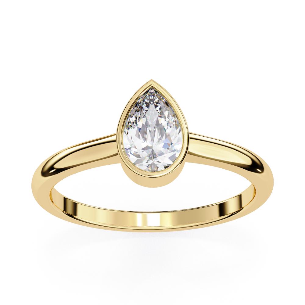 Bezel Pear Shape Solitaire Diamond Engagement Ring in Gold