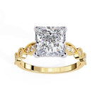 Gold engagement ring with princess diamond and Milgrain details
