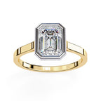 Bezel Emerald Cut Solitaire Diamond Engagement Ring in Gold