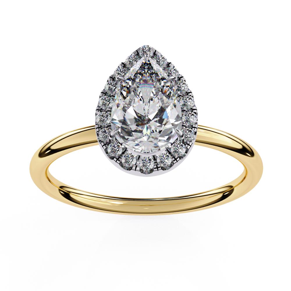 Pear-Cut Diamond with Round Brilliant Halo Ring in Gold