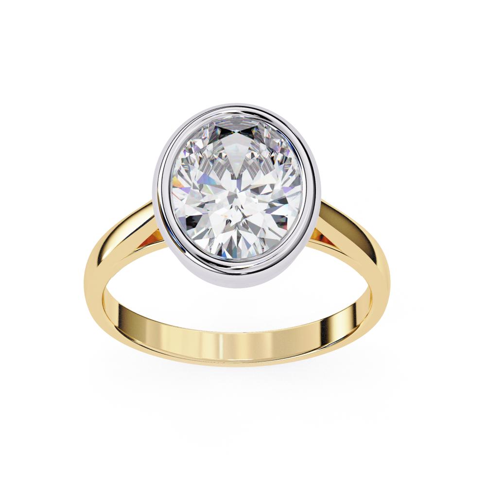 Bezel Floating Oval Solitaire Engagement Ring in Gold