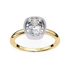 Bezel Cushion Cut Solitaire Diamond Engagement Ring in Gold