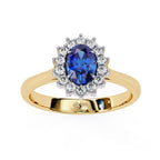 Diamond engagement ring with oval blue sapphire