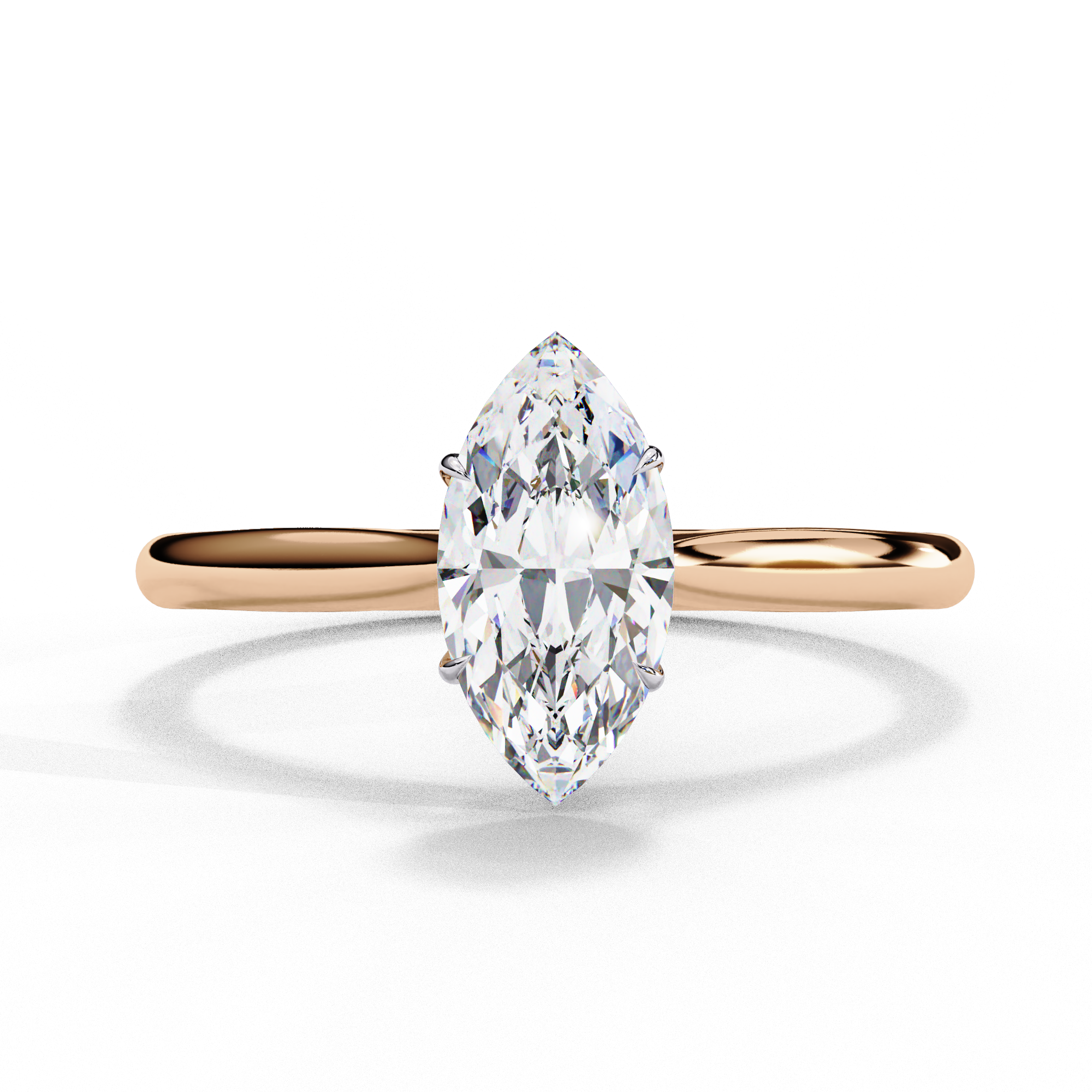 Marquise cut diamond engagement ring with pavé rose gold band
