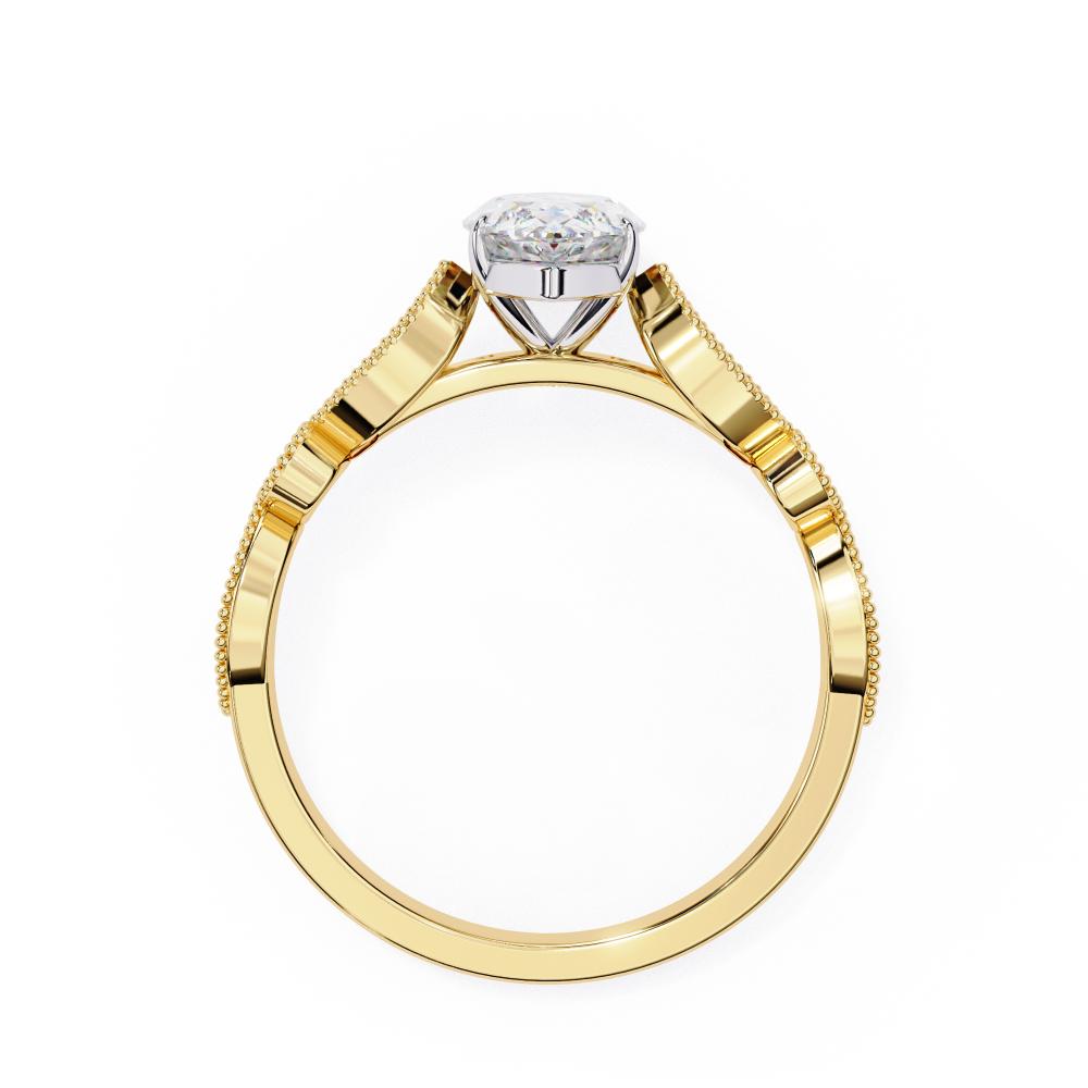 Gold ring with a solitaire diamond on a white background