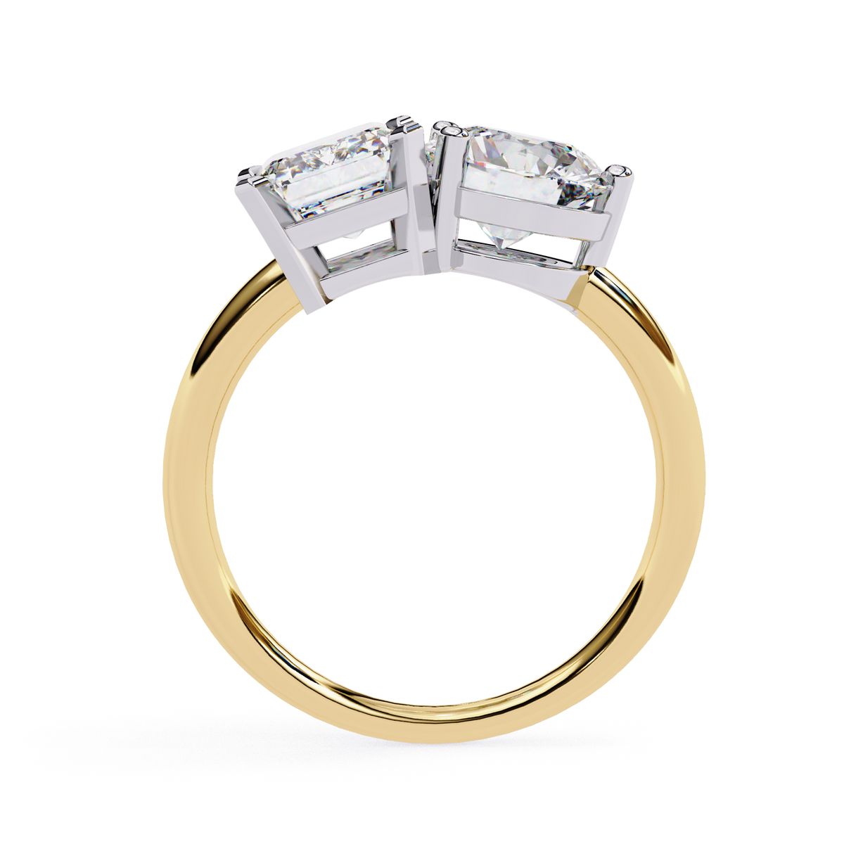Affordable diamond Toi Et Moi engagement ring with emerald and round diamond