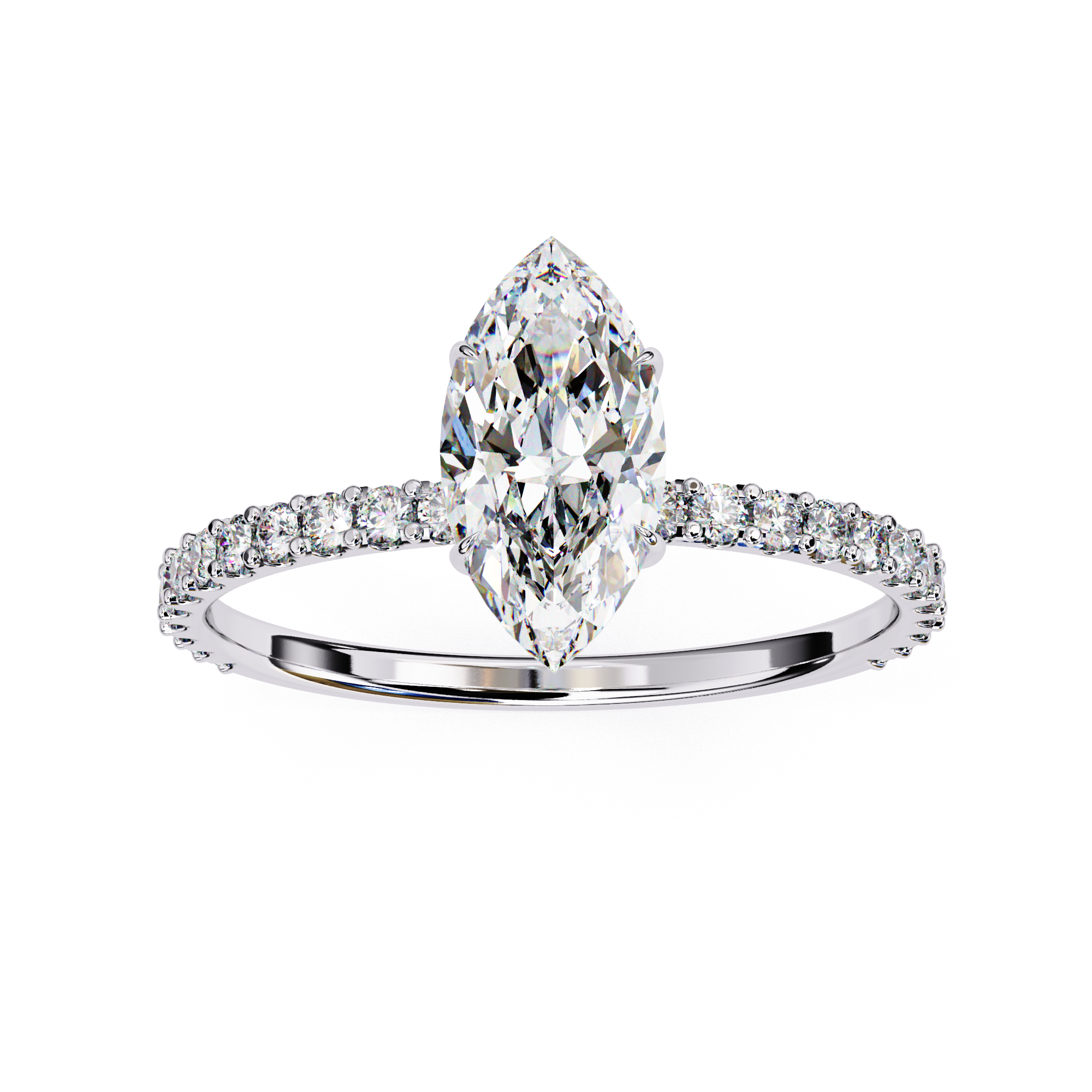 Bridal diamond ring with Marquise cut and pavé band detail