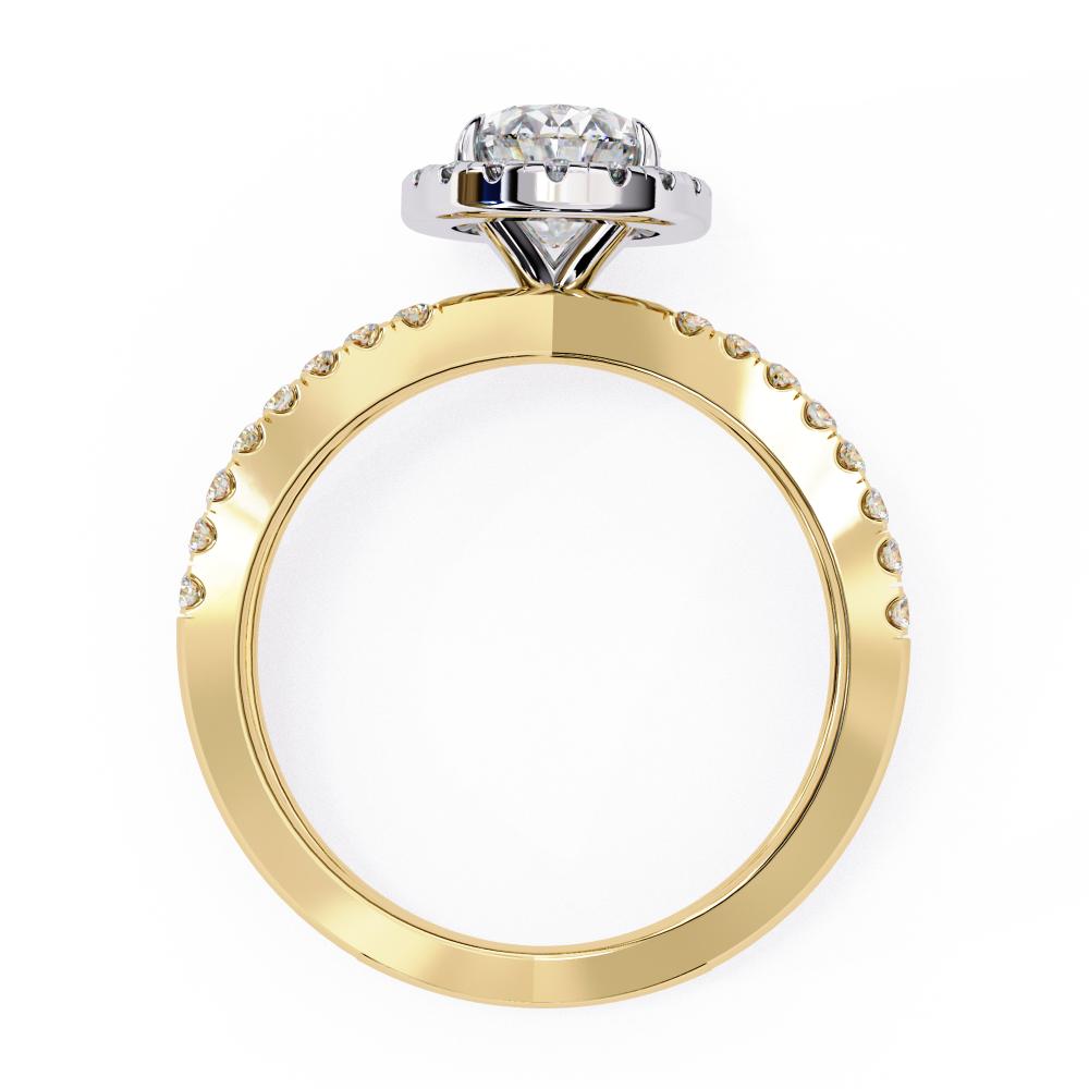 The Oval Halo Crossover Engagement Ring in Gold