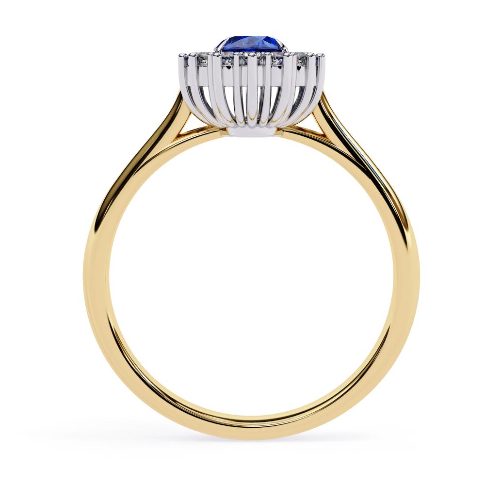 Oval Blue Sapphire and Diamond Halo Ring in Gold