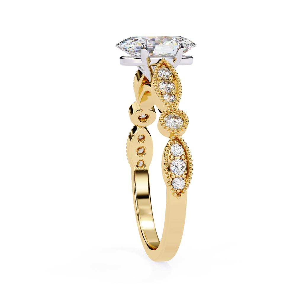 Gold ring with a solitaire diamond on a white background