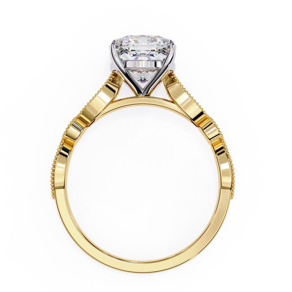 Gold ring with a solitaire diamond on a white background