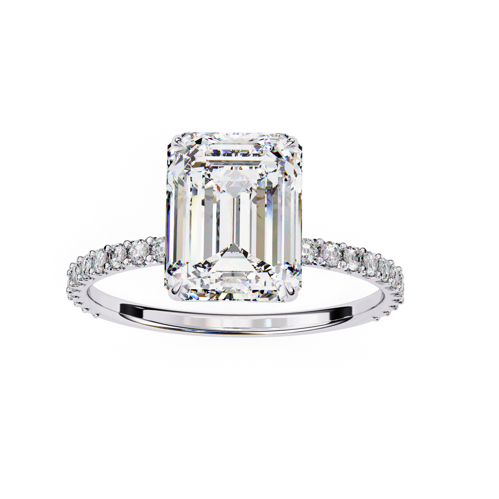 Bridal diamond ring with Emerald cut and pavé band detail