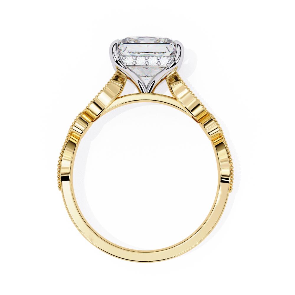 Gold ring with a solitaire diamond on a white background