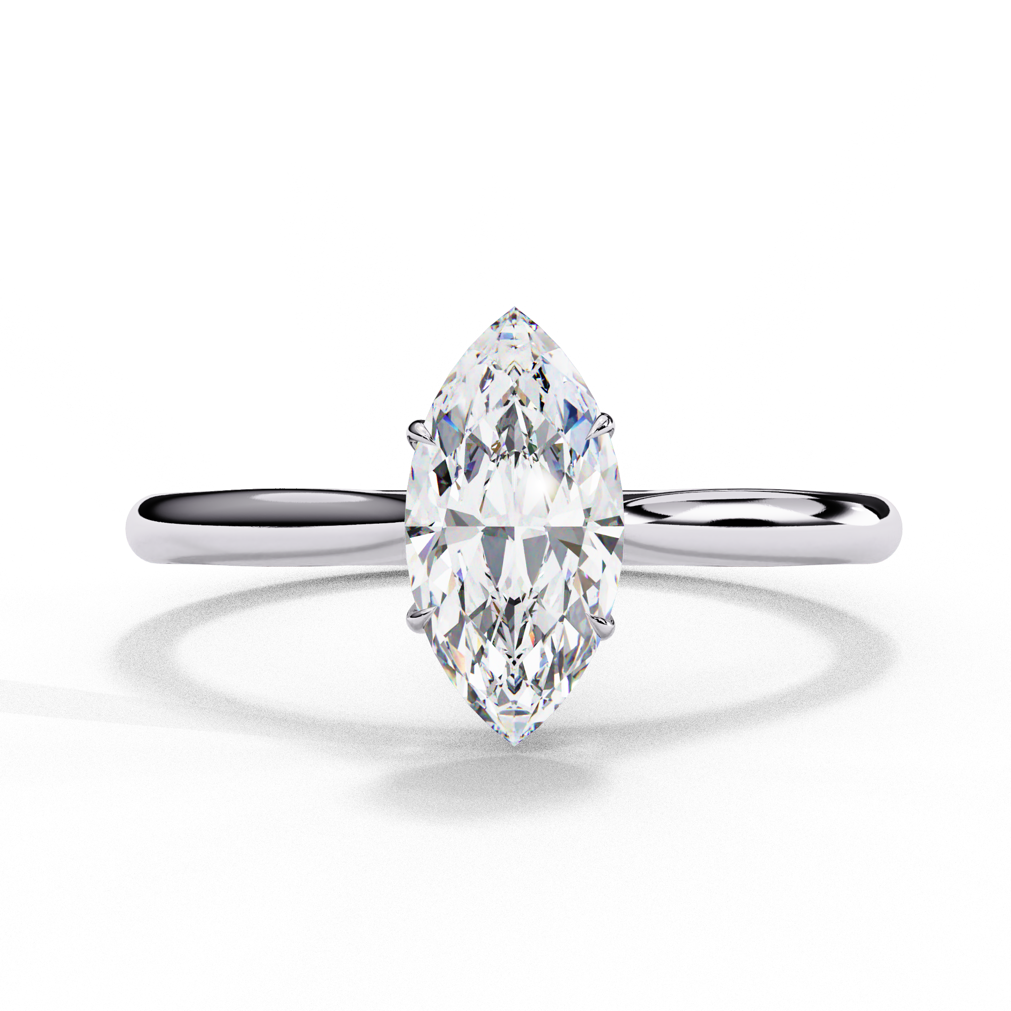 Marquise cut diamond engagement ring with pavé white gold band