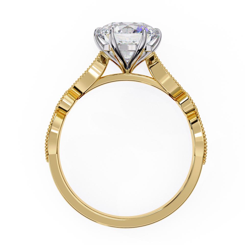 Gold ring with a solitaire diamond on a white background