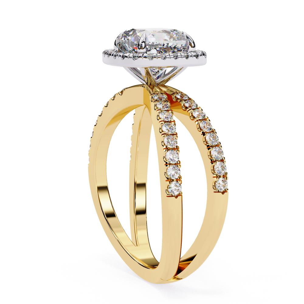 The Cushion Halo Crossover Engagement Ring in Gold