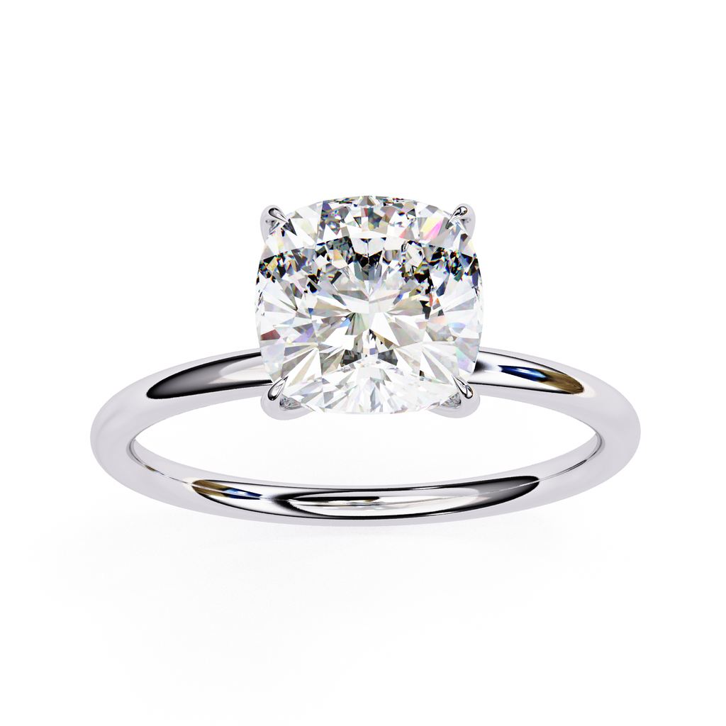 Lab grown cushion diamond ring with classic solitaire design