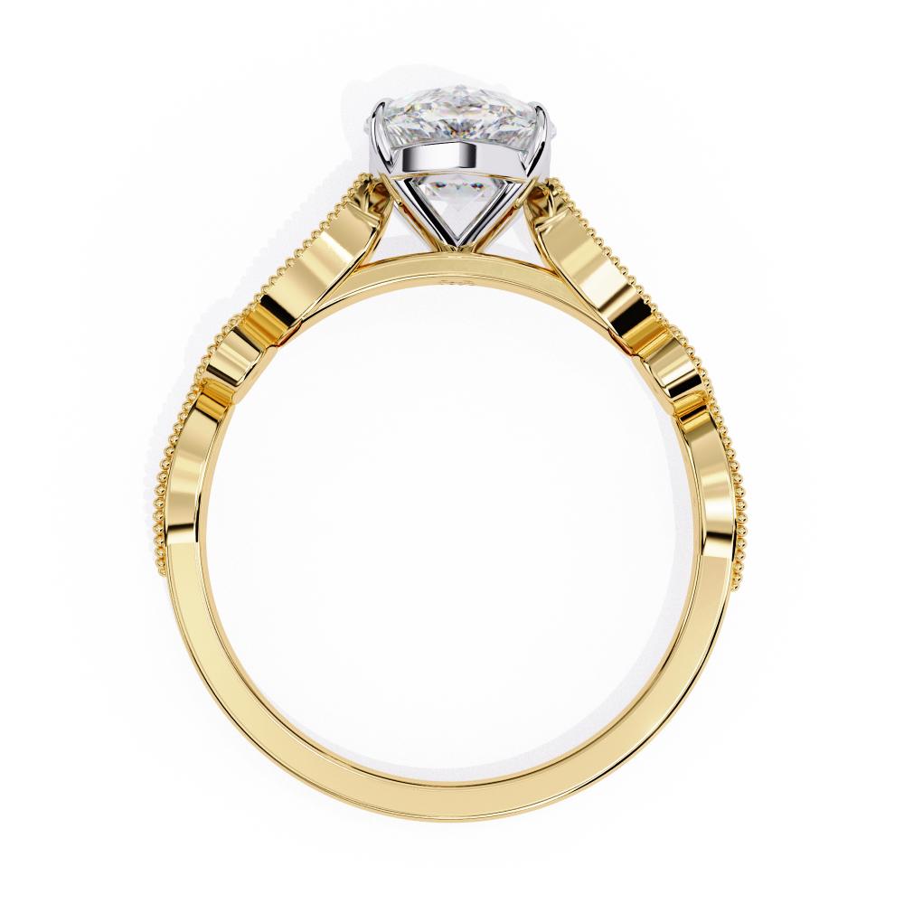 Gold ring with a solitaire diamond on a white background