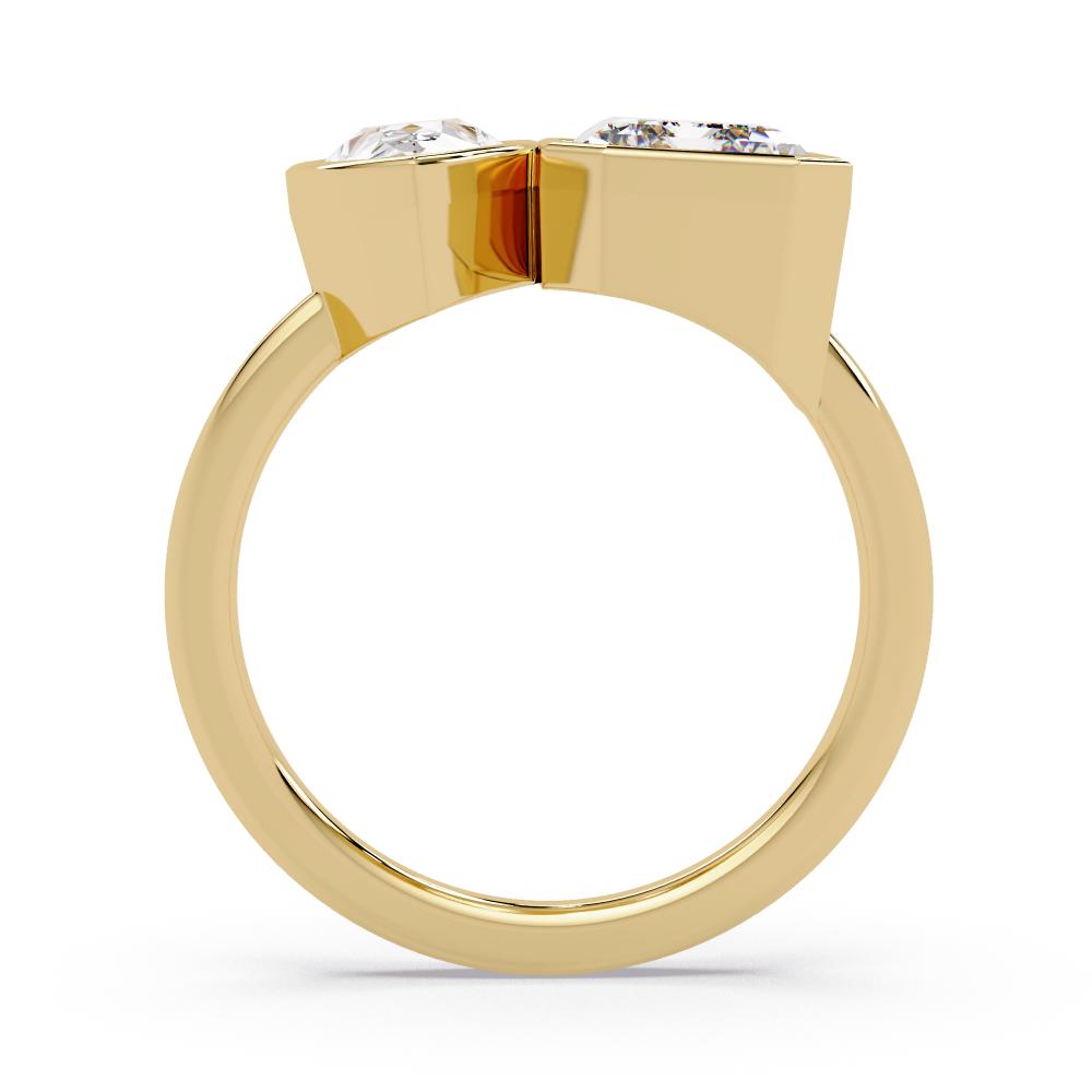 Gold ring with two diamonds on a white background