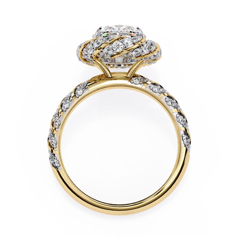 Oval Cut Diamond Ring with Twisted Halo in Gold