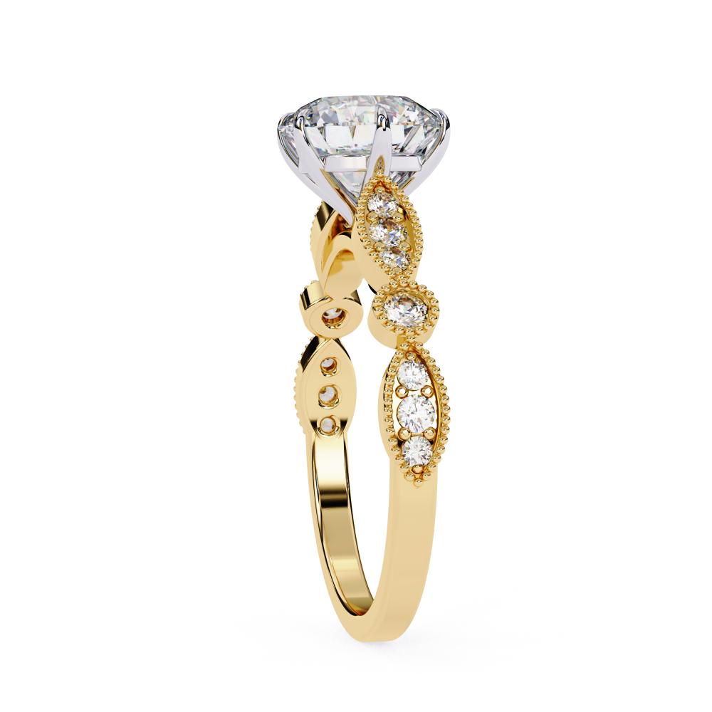 The Round Milgrain Cathedral Engagement Ring in Gold