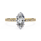 Marquise cut diamond engagement ring with pavé gold band