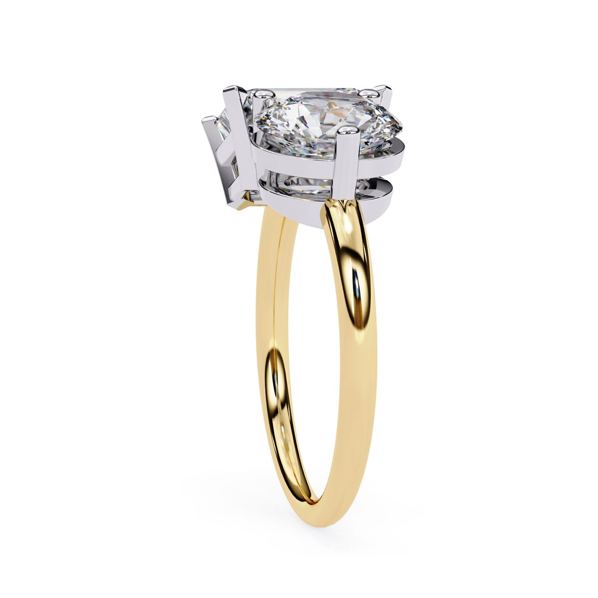 Elegant emerald and round diamond gold engagement ring design