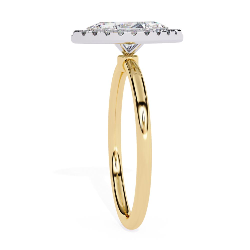 Geometric Marquise cut diamond halo ring design