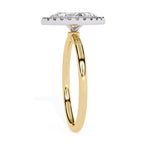 Geometric Marquise cut diamond halo ring design