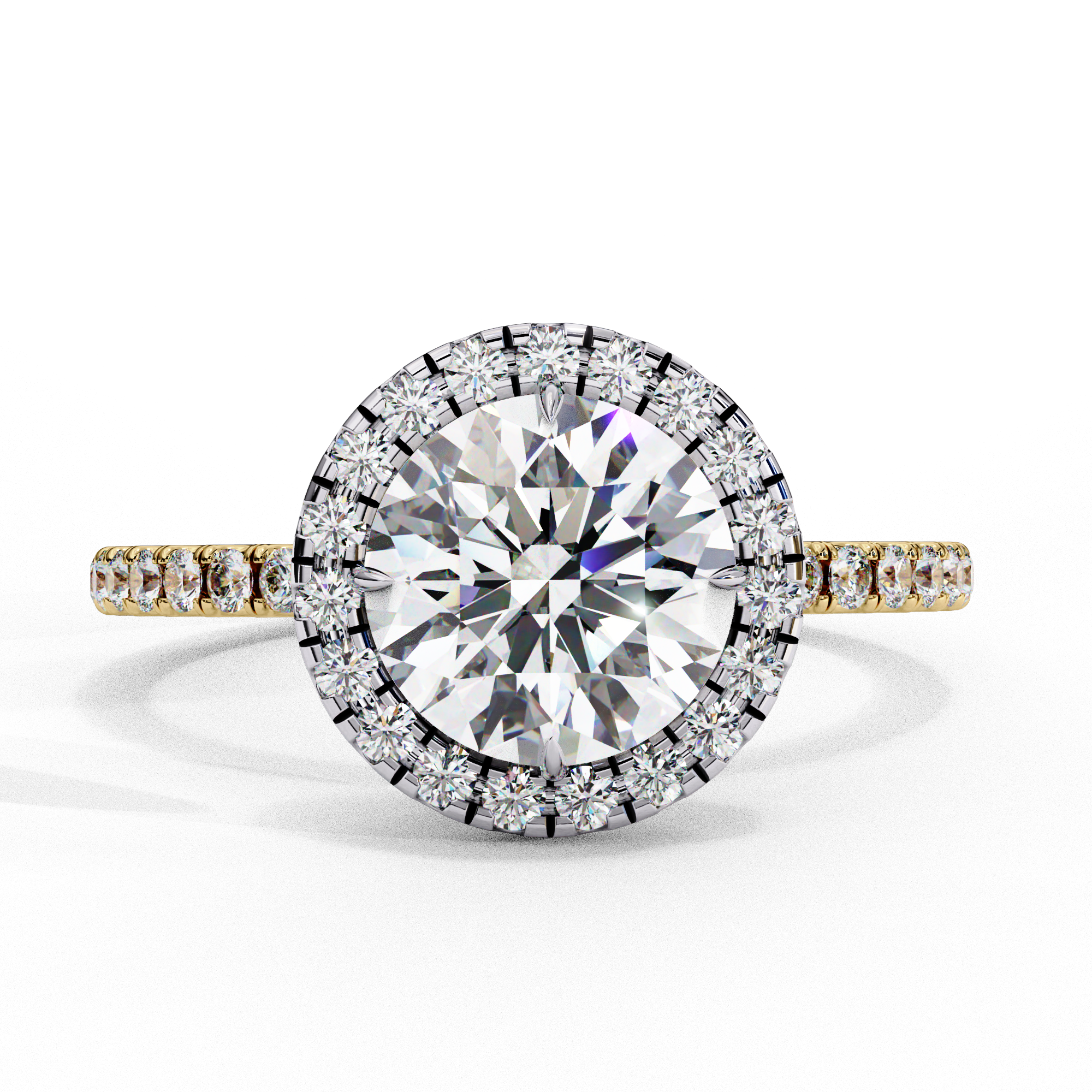 Round halo diamond engagement ring in yellow gold