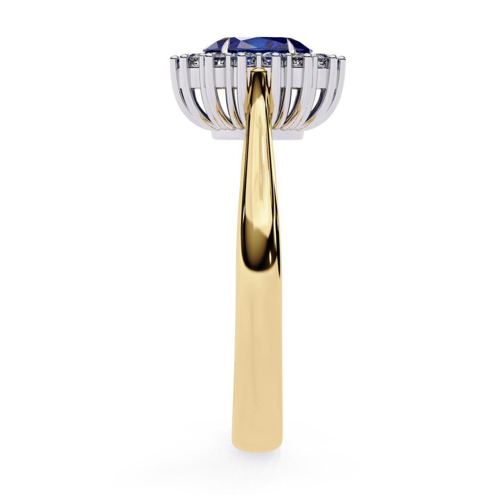 Oval Blue Sapphire and Diamond Halo Ring in Gold