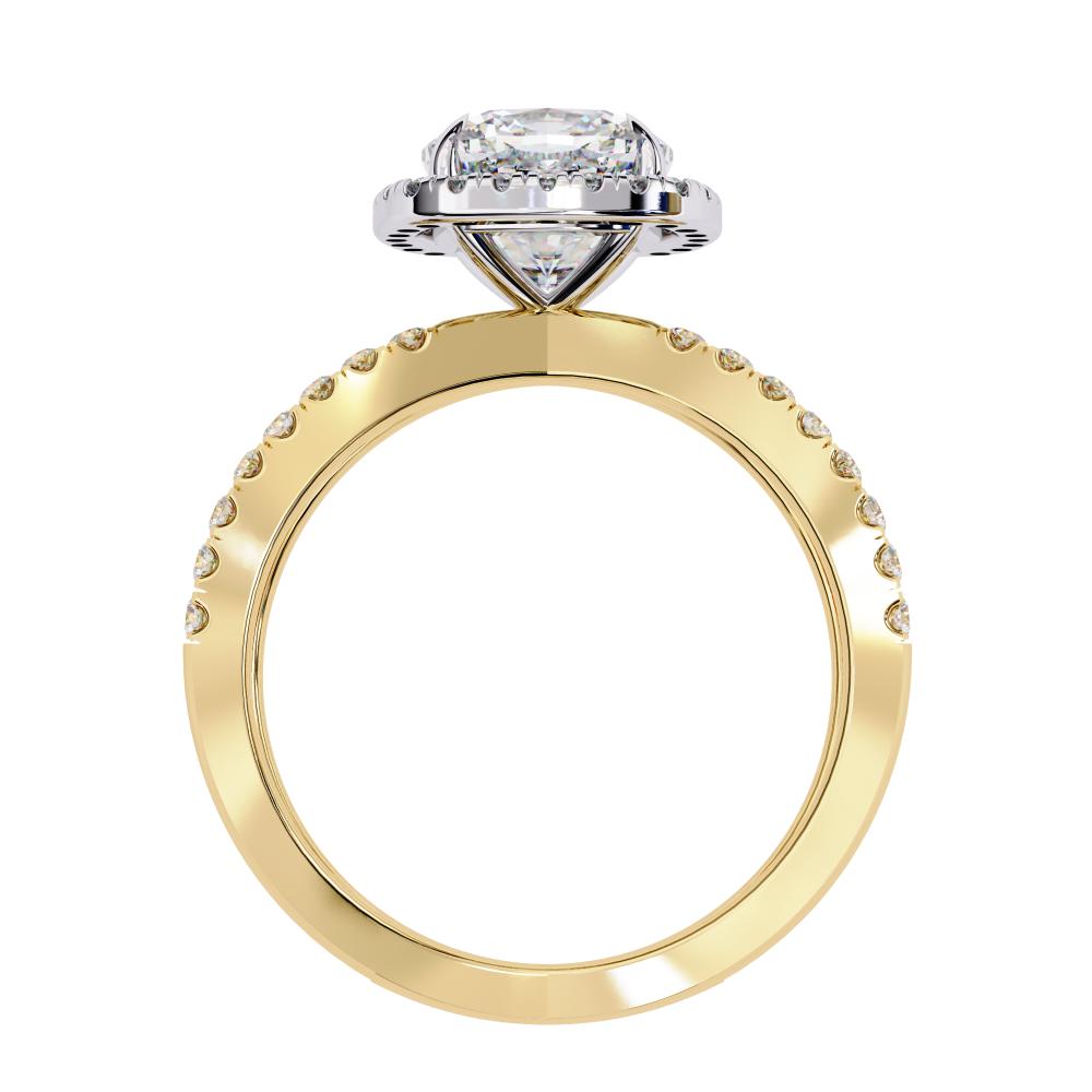The Cushion Halo Crossover Engagement Ring in Gold