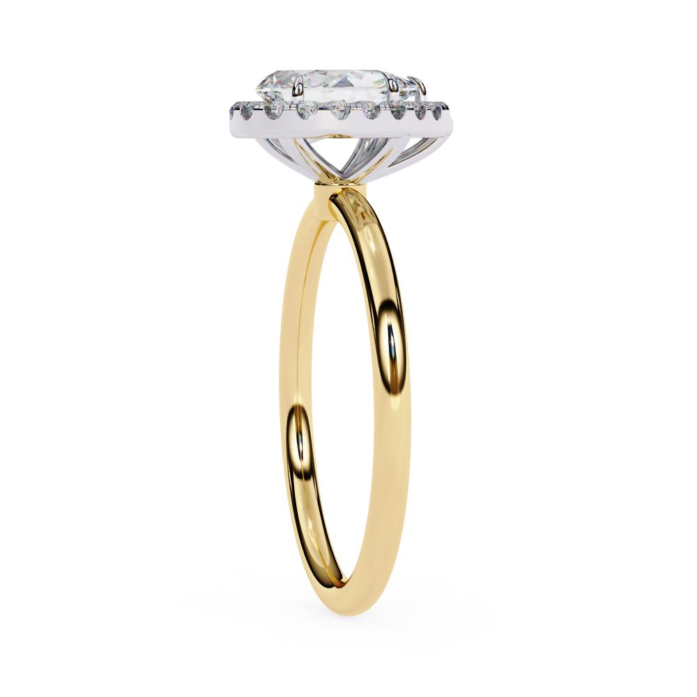Geometric pear cut diamond halo ring design